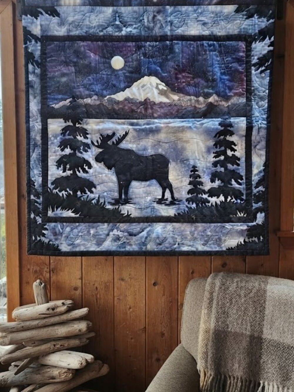 Handmade Moose Mountain Wall Quilt - Blue and Black